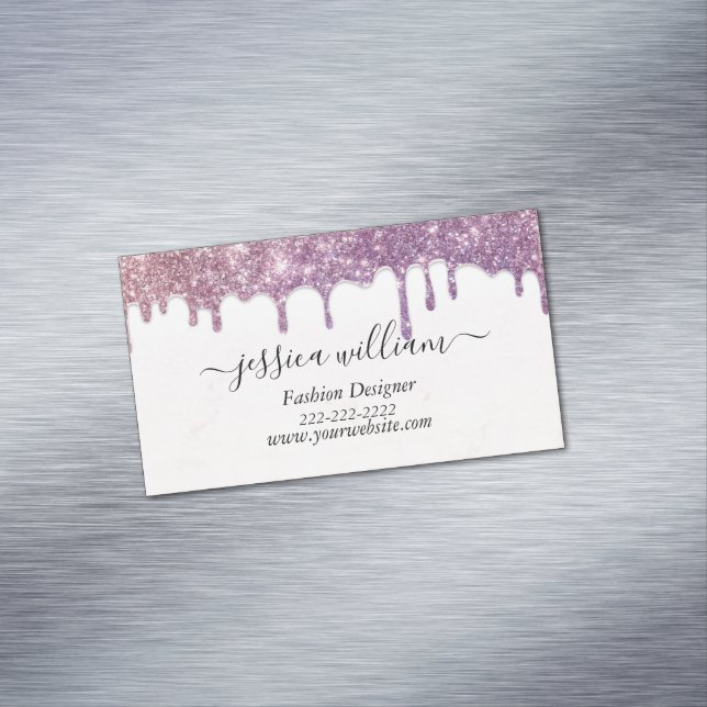 Elegant  Blush Pink Glitter Agate Modern Chic  Magnetic Business Card (In Situ)