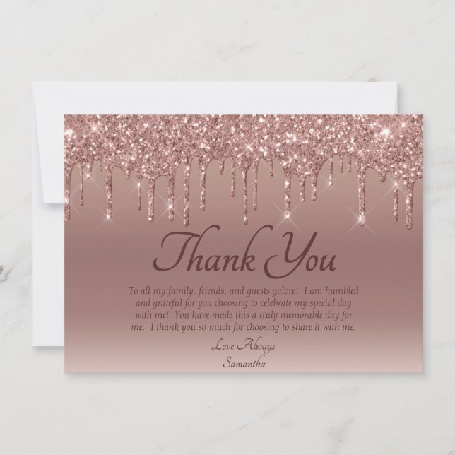 Elegant Blush Pink Glitter Drip Birthday Thank You (Front)
