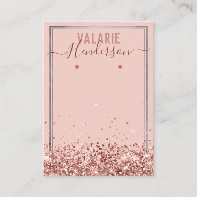 Elegant Blush Pink Glitter Earring Holder Business Card (Front)