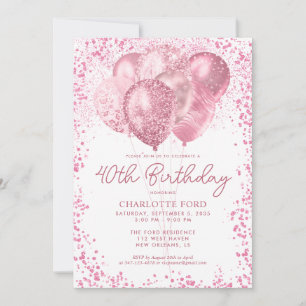 Elegant Blush Pink Glitter Glam Balloon Birthday Invitation