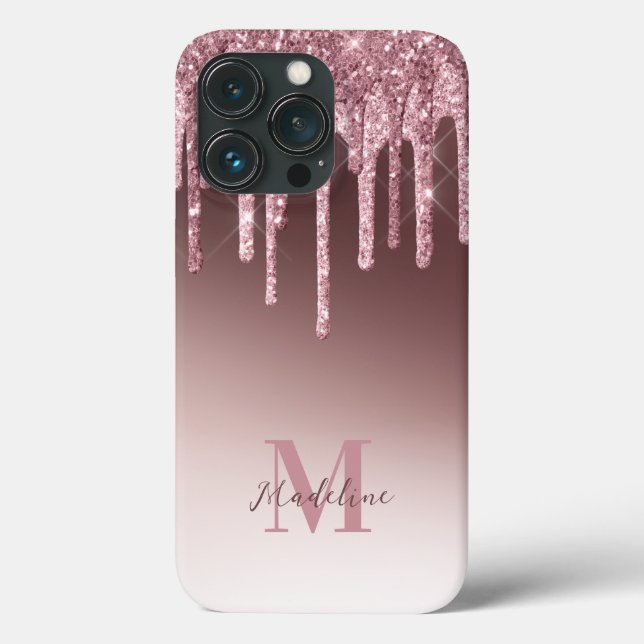Elegant Blush Pink Glitter Monogram Case-Mate iPhone Case (Back)