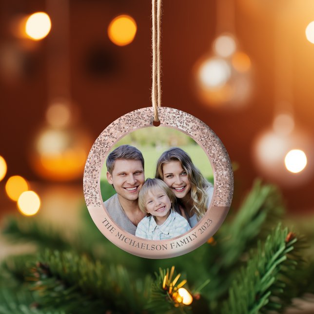 Elegant Blush Pink Glitter Photo Metallic Ceramic Tree Decoration (Elegant Blush Pink Glitter Photo Metallic Ceramic Ornament)