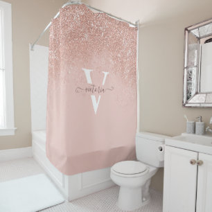 Elegant Blush Pink Glitter Sparkle Monogram Custom Shower Curtain