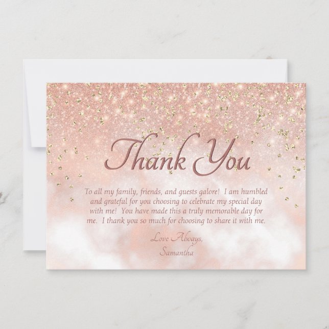 Elegant Blush Pink Glitter Sparkle Script Thank Yo Thank You Card (Front)