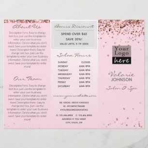 Elegant Blush Pink Glitter Trifold Salon Brochure