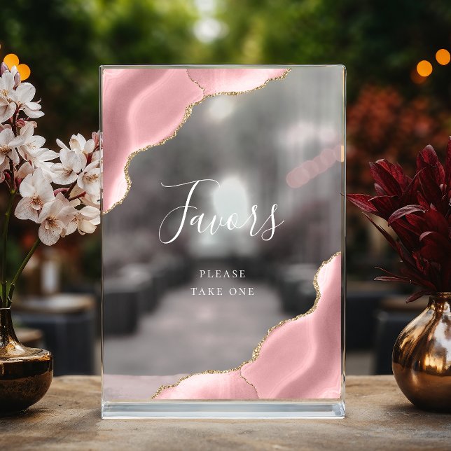 Elegant Blush Pink Gold Agate Wedding Favours Acrylic Sign (Creator Uploaded)