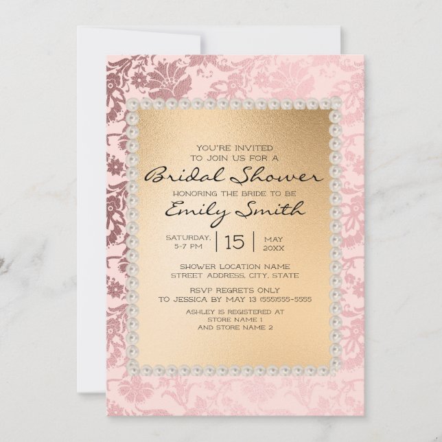 Elegant Blush Pink Gold Bridal Shower Invitation (Front)