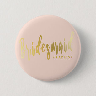 Elegant blush pink & gold bridesmaid 6 cm round badge
