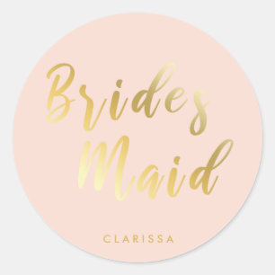 Elegant blush pink & gold bridesmaid classic round sticker