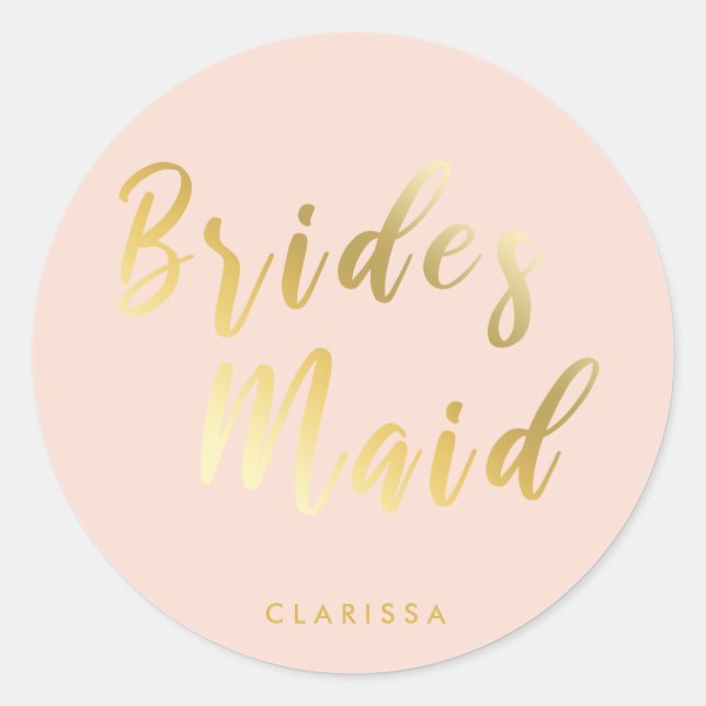 Elegant blush pink & gold bridesmaid classic round sticker (Front)