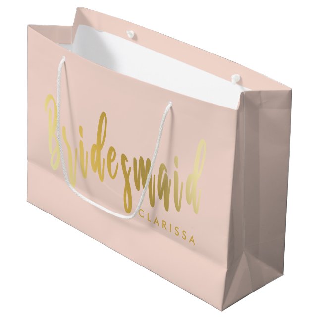 Elegant blush pink & gold bridesmaid large gift bag (Front Angled)