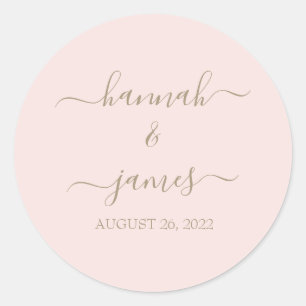 Elegant Blush Pink Gold Calligraphy Wedding Classic Round Sticker