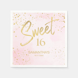Elegant Blush Pink & Gold Confetti Sweet 16  Napkin