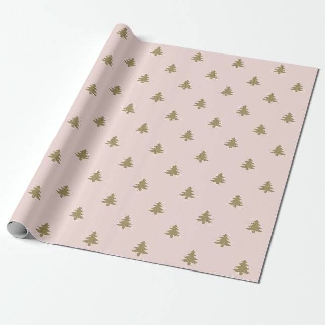 Elegant blush pink gold cute Christmas trees  Wrapping Paper (Unrolled)