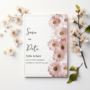 Elegant blush pink gold daisy floral Save the Date Invitation