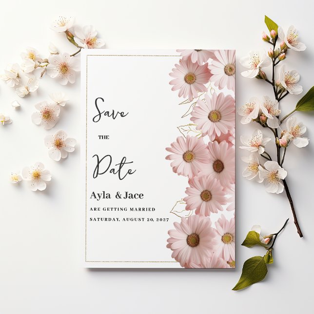 Elegant blush pink gold daisy floral Save the Date Invitation (Elegant blush pink gold daisy floral Save the Date)