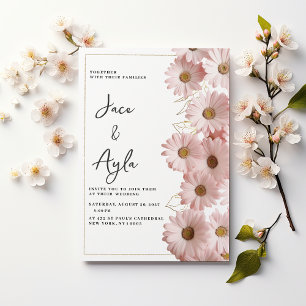 Elegant blush pink gold daisy floral Wedding Invitation
