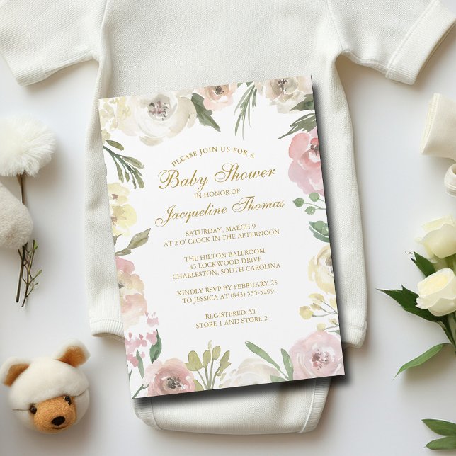 Elegant Blush Pink Gold Floral Baby Girl Shower Magnetic Invitation (Creator Uploaded)