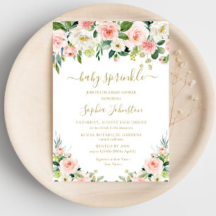 Elegant Blush Pink Gold Floral Baby Sprinkle Invitation