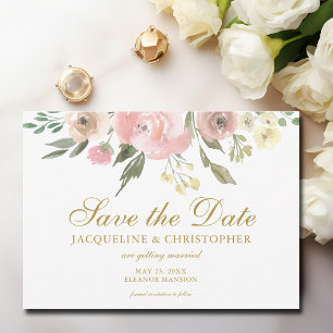 Elegant Blush Pink Gold Floral Photo Save the Date