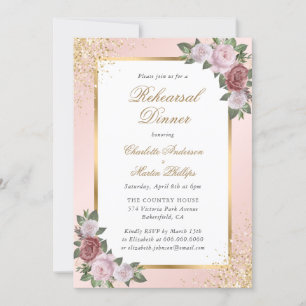 Elegant Blush Pink Gold Floral Rehearsal Dinner Invitation