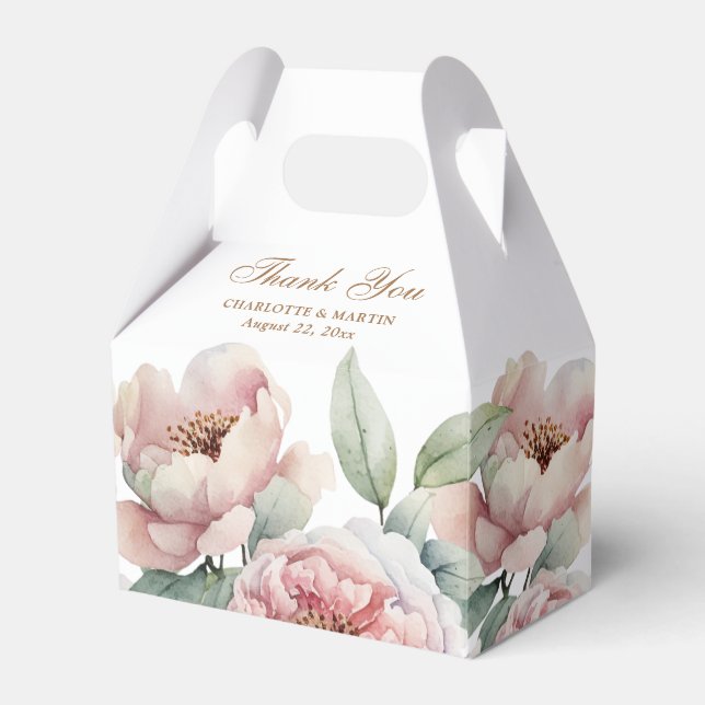 Elegant Blush Pink Gold Floral Wedding Favour Box (Front Side)