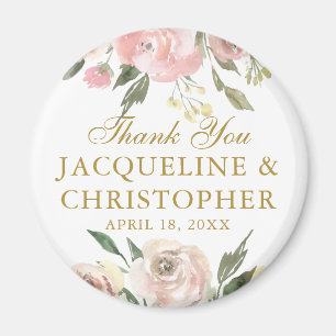 Elegant Blush Pink Gold Floral Wedding Favour Magnet