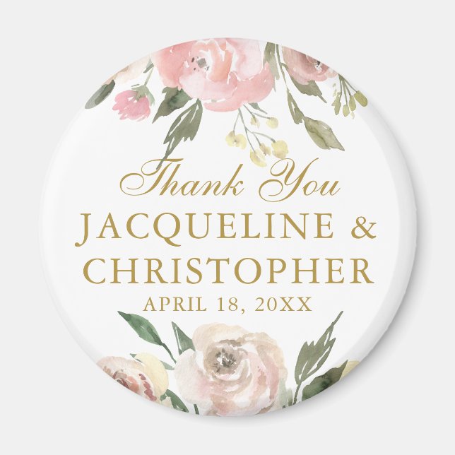 Elegant Blush Pink Gold Floral Wedding Favour Magnet (Front)