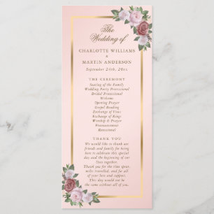 Elegant Blush Pink Gold Floral Wedding Program Programme