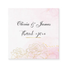 Elegant Blush Pink Gold Floral Wedding Thank You
