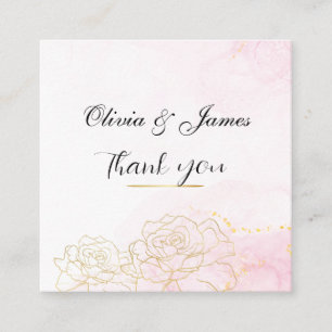 Elegant Blush Pink Gold Floral Wedding Thank You Enclosure Card