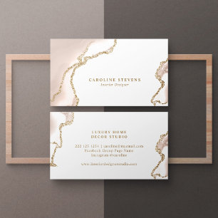 Elegant blush pink gold glitter agate chic business card