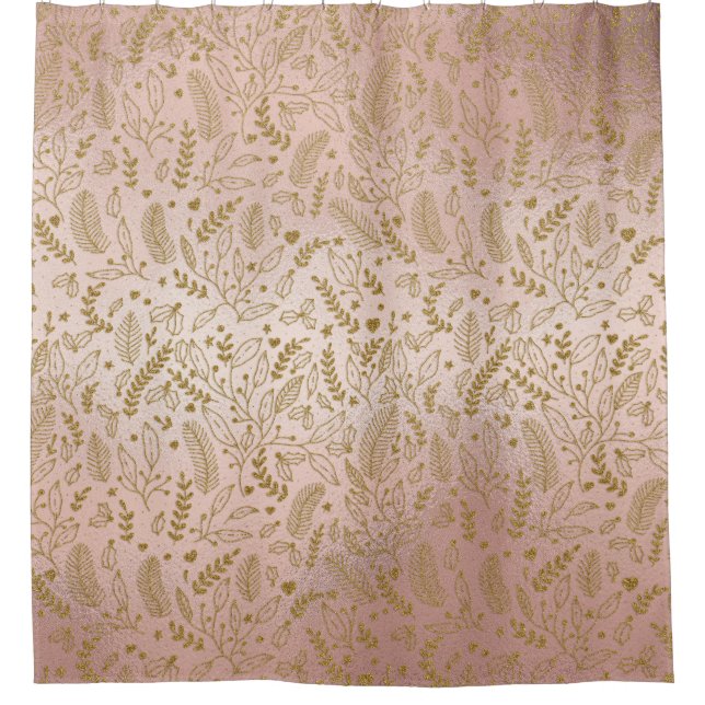 Elegant Blush Pink Gold Glitter Holiday Pattern Shower Curtain (Front)