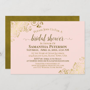 Elegant Blush Pink & Gold Lace Bridal Shower Invitation