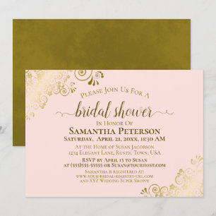 Elegant Blush Pink & Gold Lace Bridal Shower Invitation