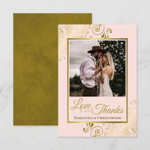 Elegant Blush Pink & Gold Love & Thanks Wedding Thank You Card