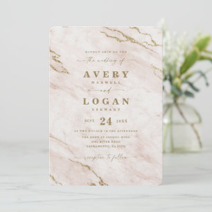 Elegant Blush Pink & Gold Metallic Marble Wedding Invitation