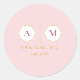 Elegant Blush Pink & Gold Monogram Wedding Classic Round Sticker