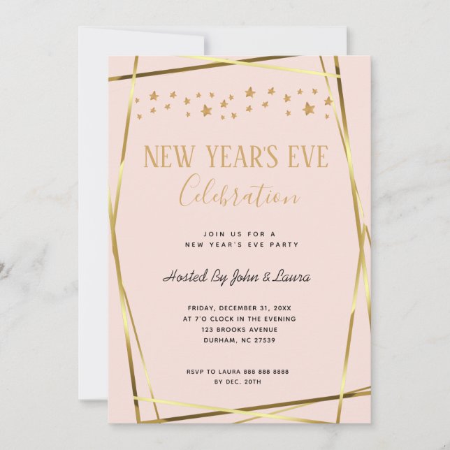Elegant Blush Pink & gold New Years Announcement (Front)