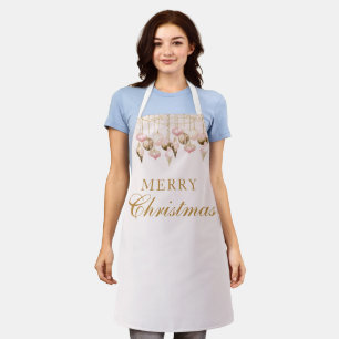 Elegant Blush Pink Gold Ornaments Christmas Party Apron