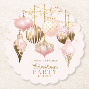 Elegant Blush Pink Gold Ornaments Christmas Party Paper Coaster