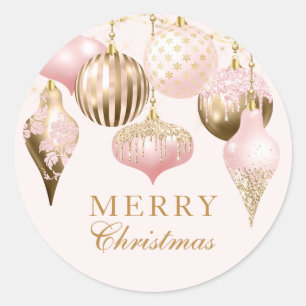Elegant Blush Pink Gold Ornaments Merry Christmas Classic Round Sticker