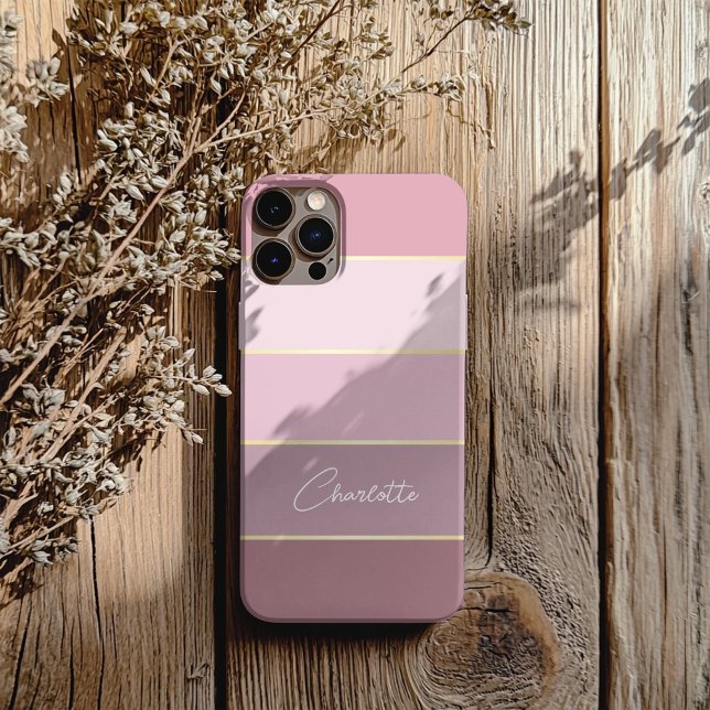 Elegant blush pink gold Personalised Colour Stripe Case-Mate iPhone Case (Creator Uploaded)