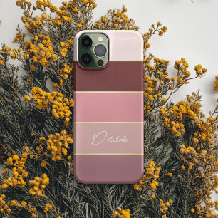Elegant blush pink gold Personalised Colour Stripe iPhone 16 Case