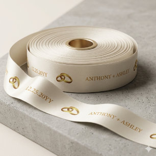 Elegant Blush Pink Gold Personalised Wedding  Satin Ribbon