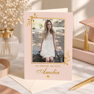 Elegant Blush Pink Gold Photo Graduation Card