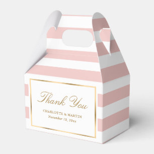 Elegant Blush Pink Gold Stripes Wedding Thank You Favour Box