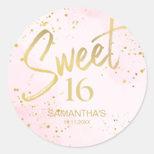 Elegant Blush Pink & Gold Sweet 16 Birthday Classic Round Sticker