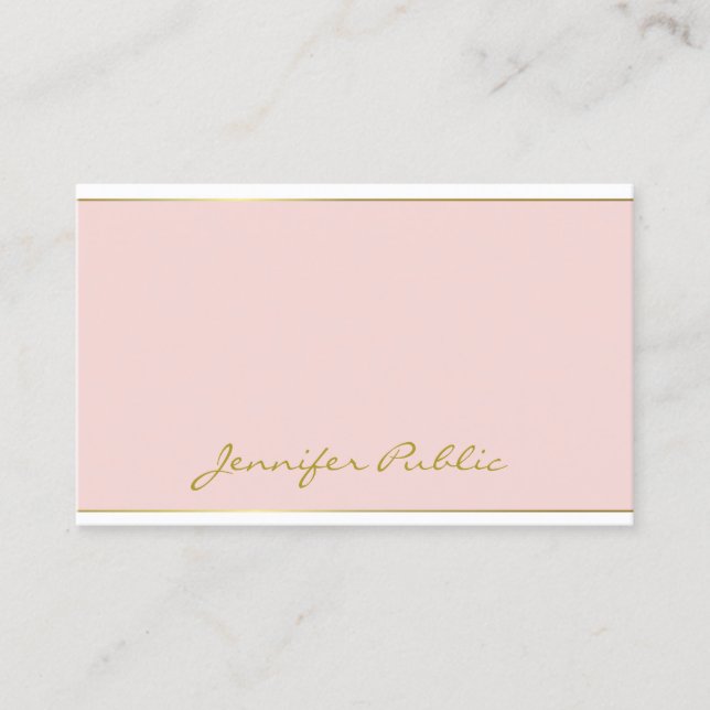 Elegant Blush Pink Gold Template Hand Script Text Business Card (Front)