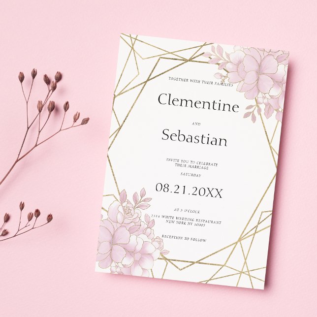 Elegant blush pink gold terrarium floral wedding invitation (Elegant blush pink gold terrarium floral wedding)